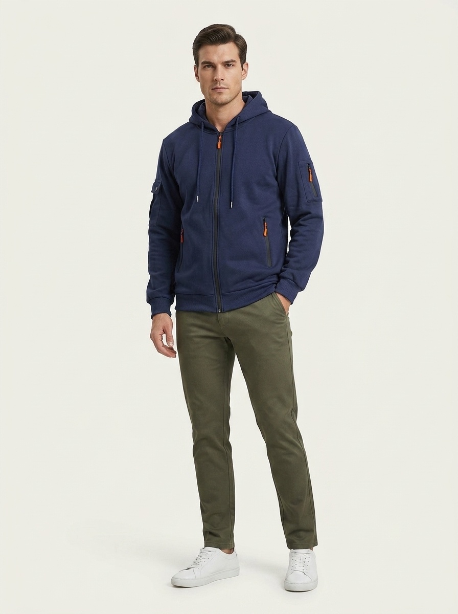 Men's Zip-Up Hoodie with Cargo Pockets