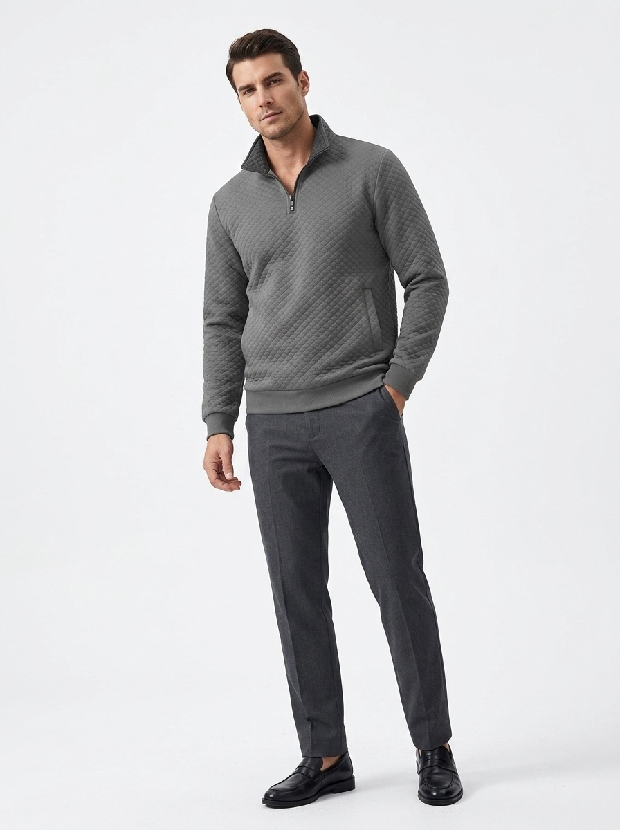 Men's Quilted Quarter-Zip Pullover with Contrast Collar