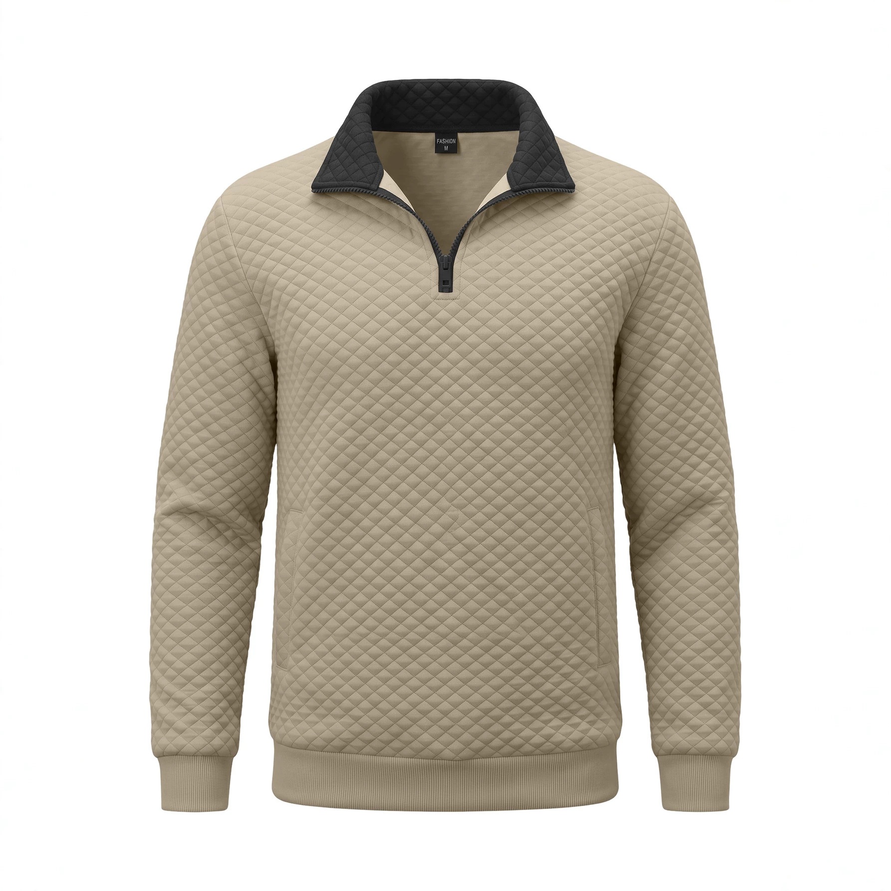 Men's Quilted Quarter-Zip Pullover with Contrast Collar
