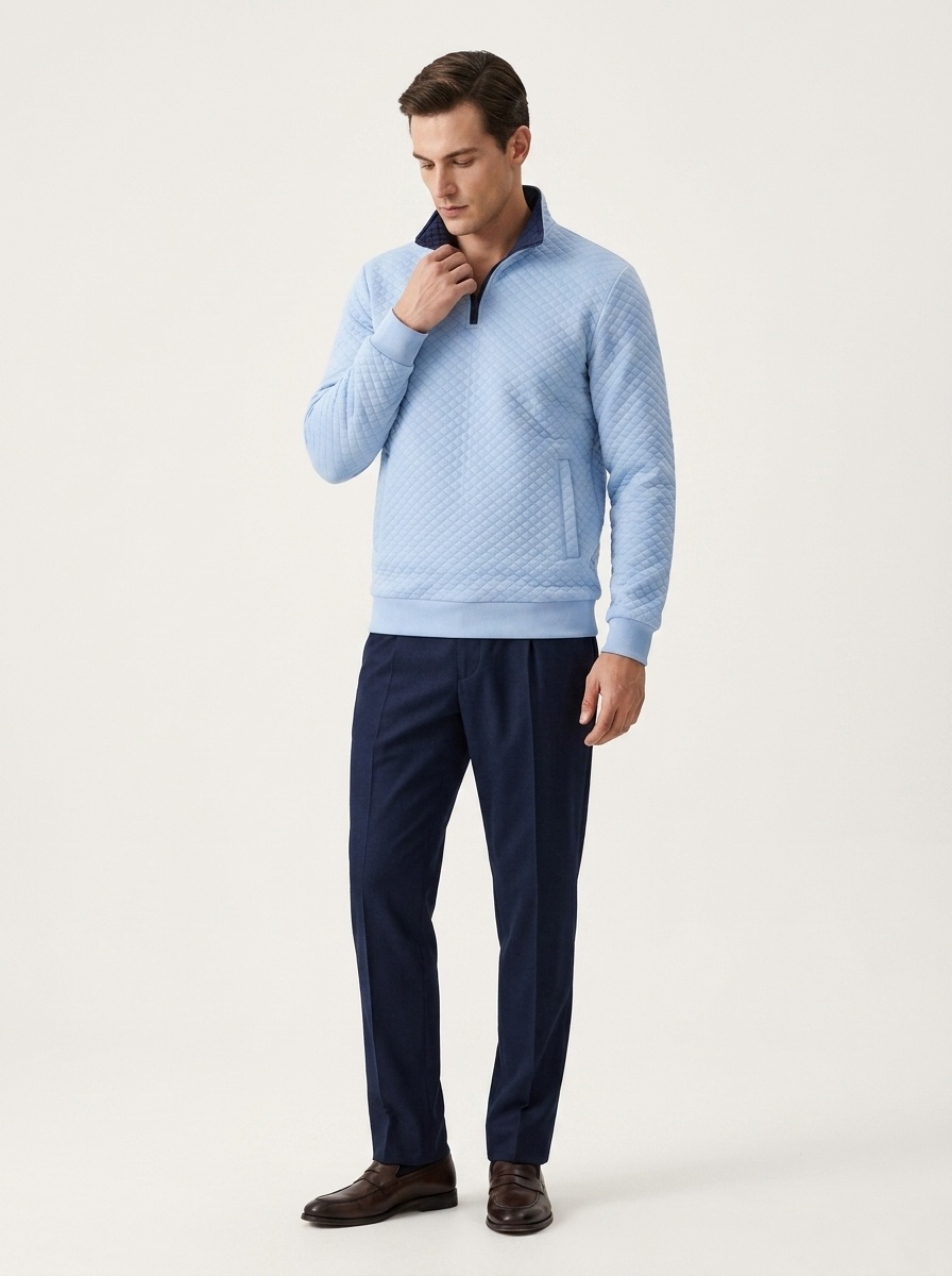 Men's Quilted Quarter-Zip Pullover with Contrast Collar