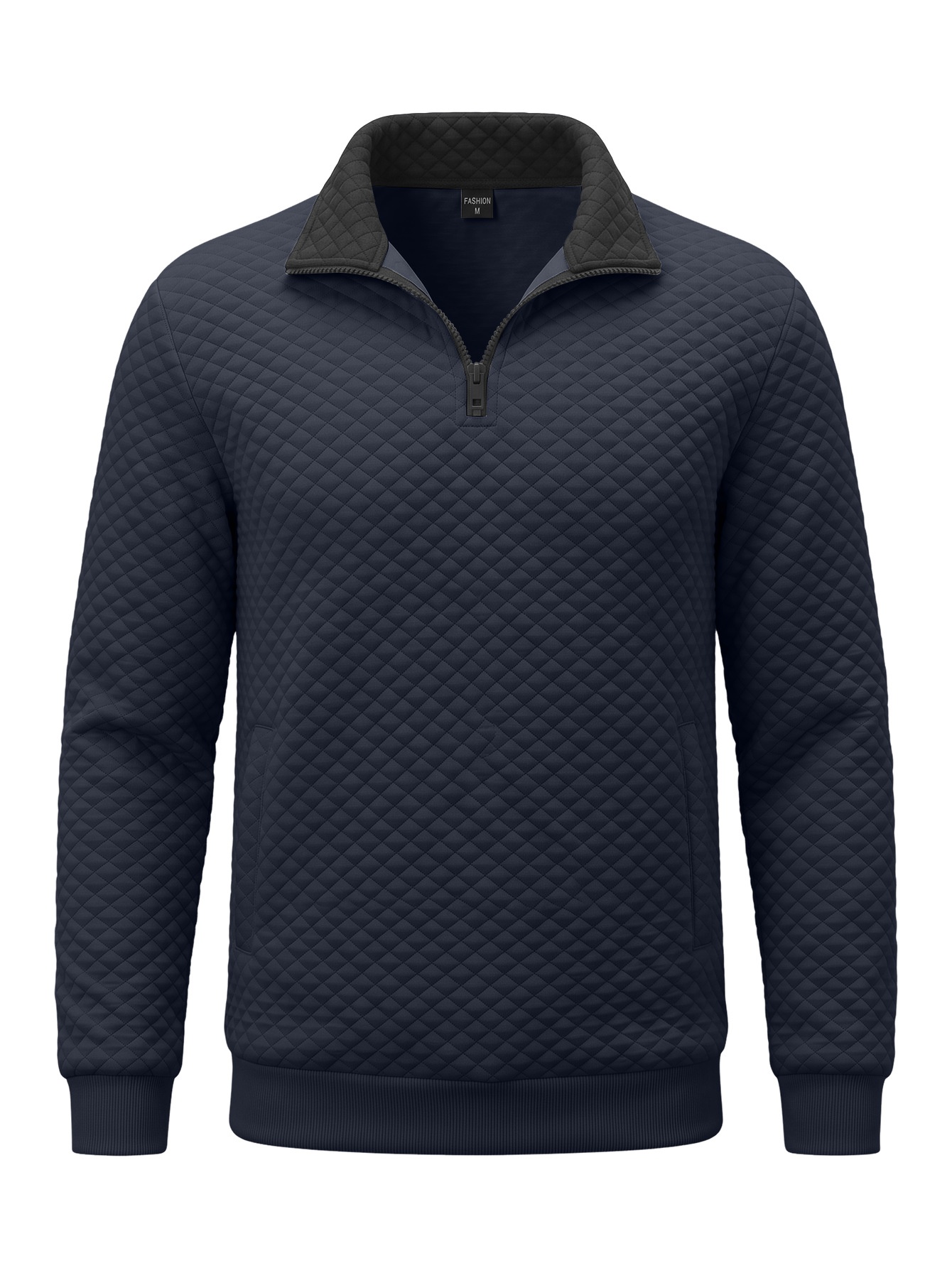 Men's Quilted Quarter-Zip Pullover with Contrast Collar