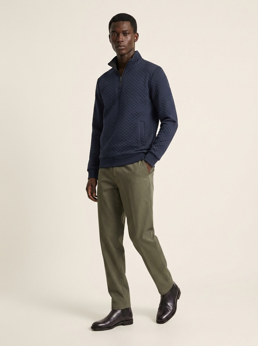 Men's Quilted Quarter-Zip Pullover with Contrast Collar
