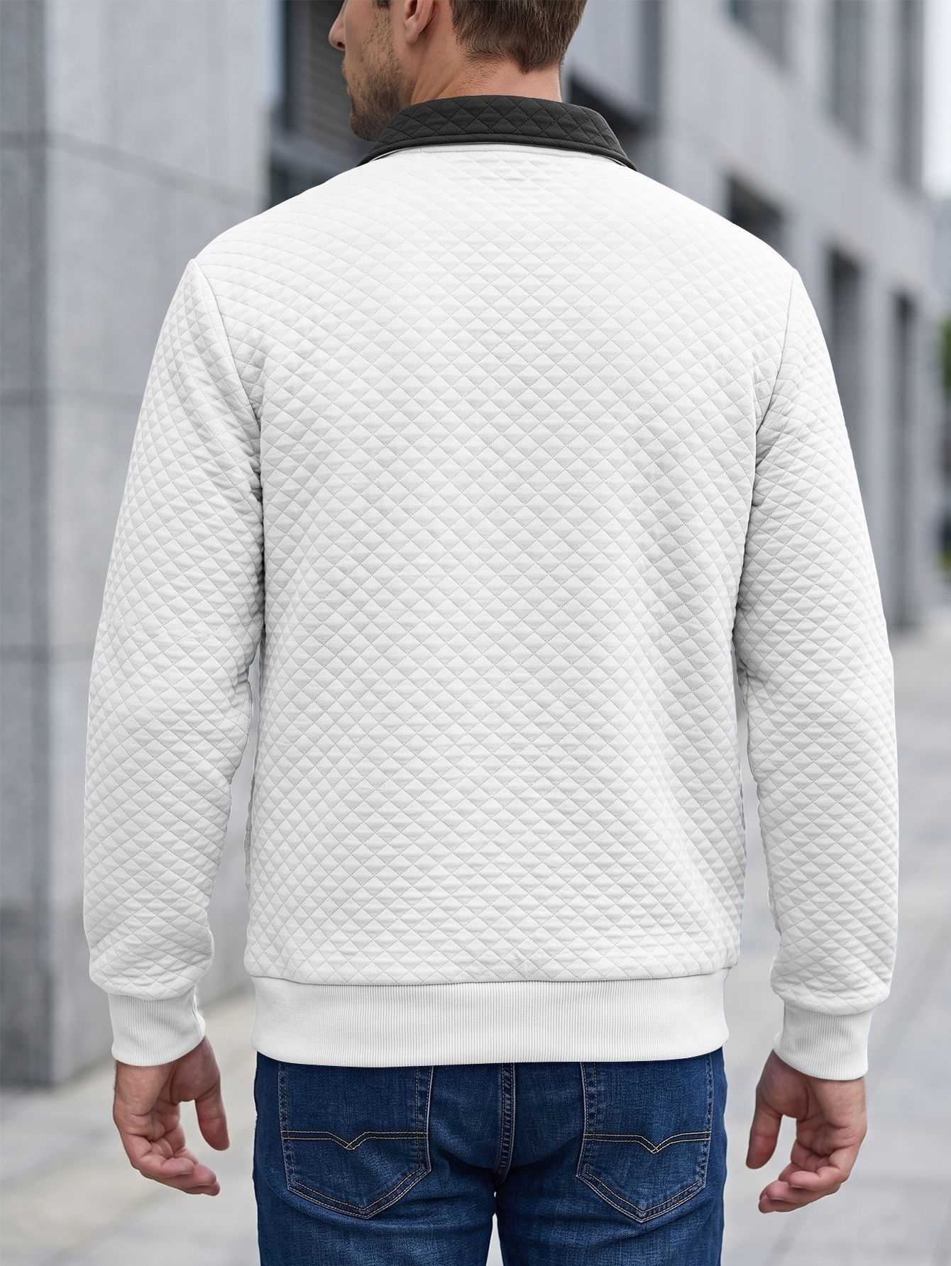 Men's Quilted Quarter-Zip Pullover with Contrast Collar