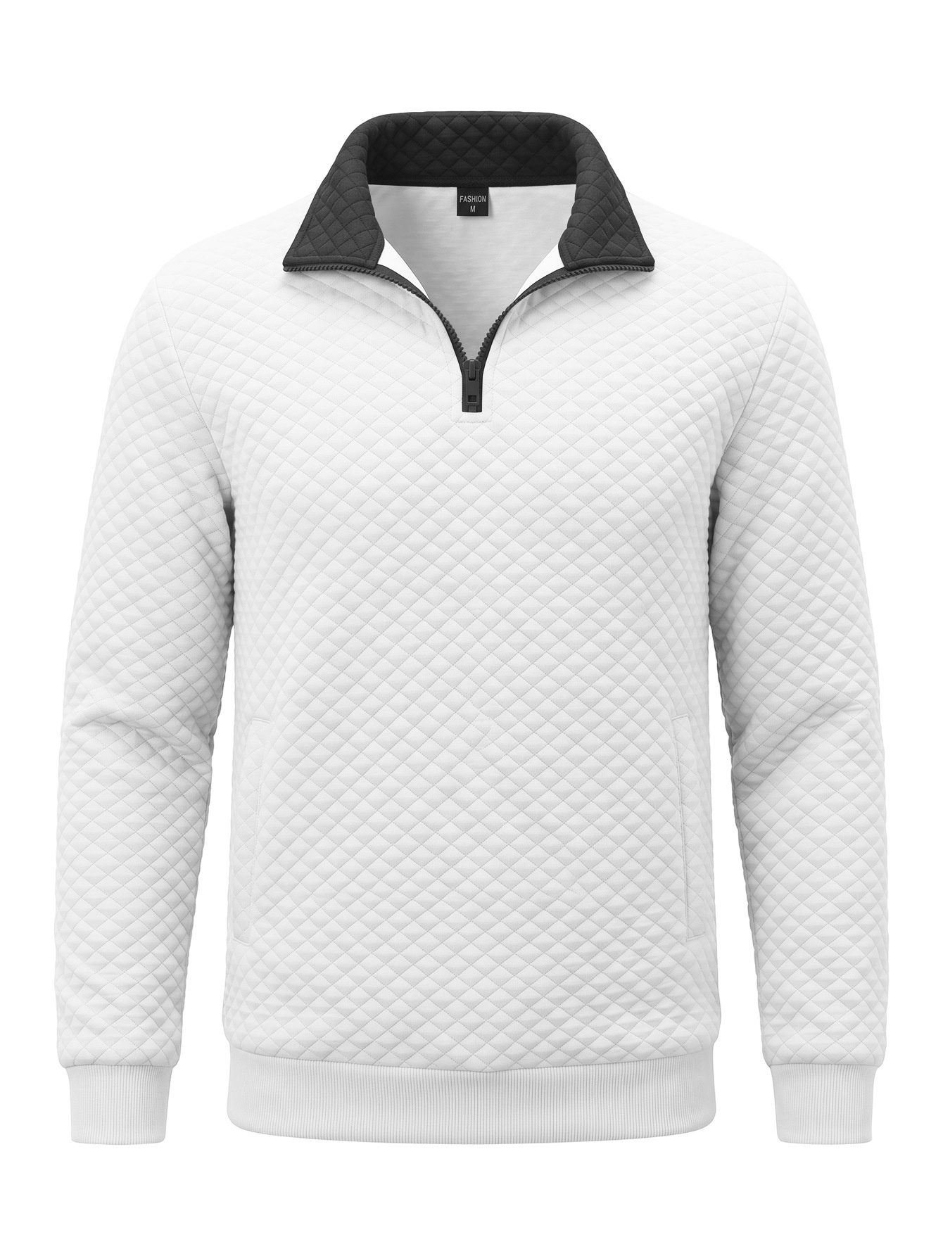 Men's Quilted Quarter-Zip Pullover with Contrast Collar