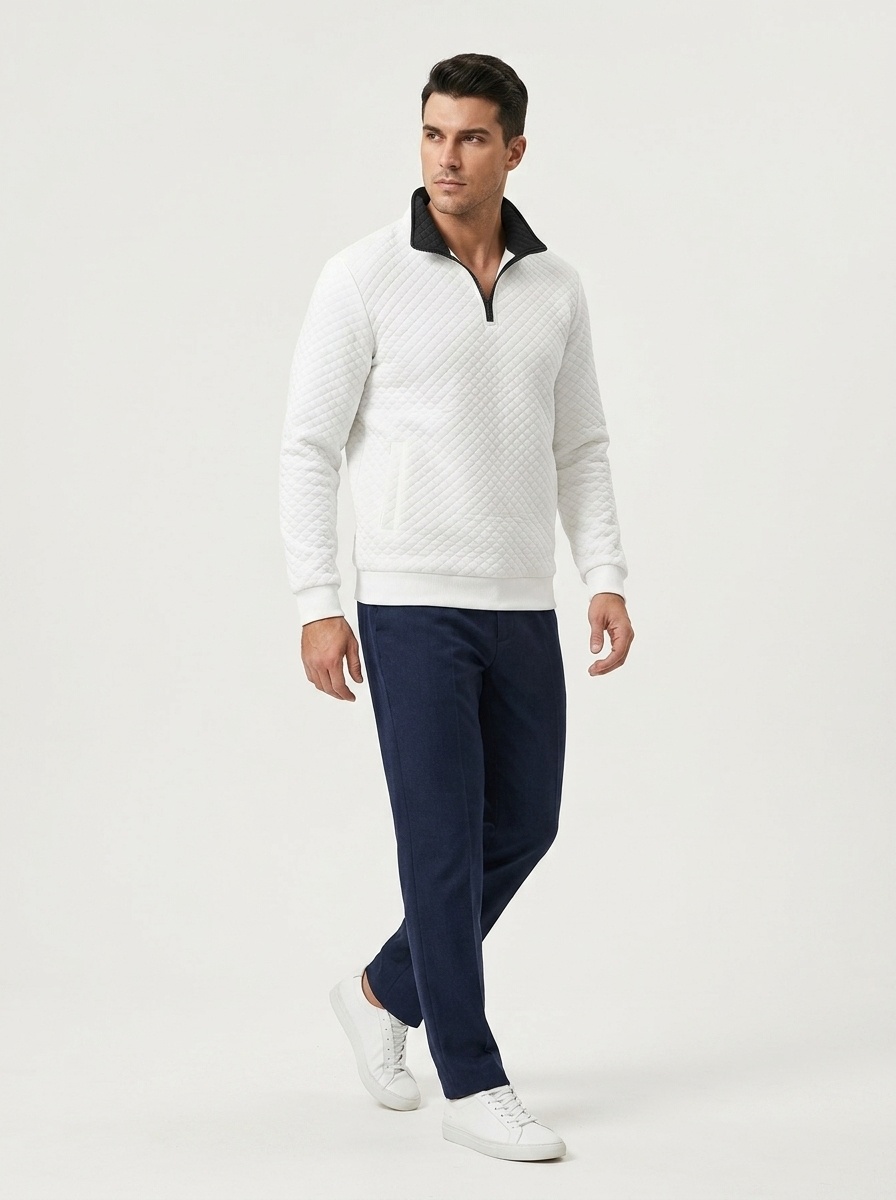Men's Quilted Quarter-Zip Pullover with Contrast Collar