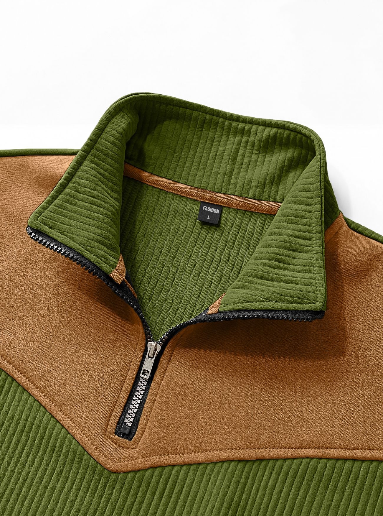 Men's Contrast Quarter-Zip Ribbed Pullover