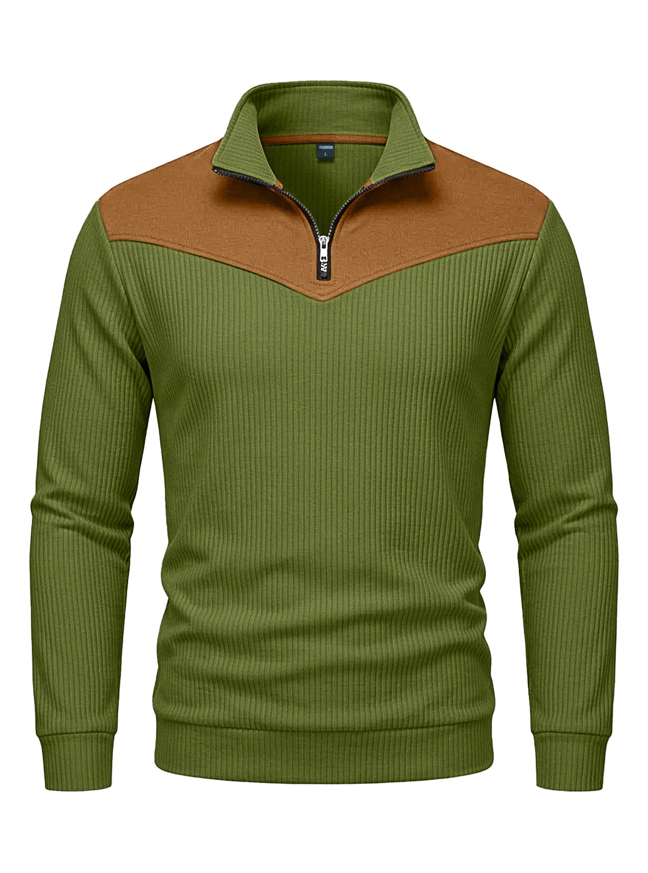 Men's Contrast Quarter-Zip Ribbed Pullover