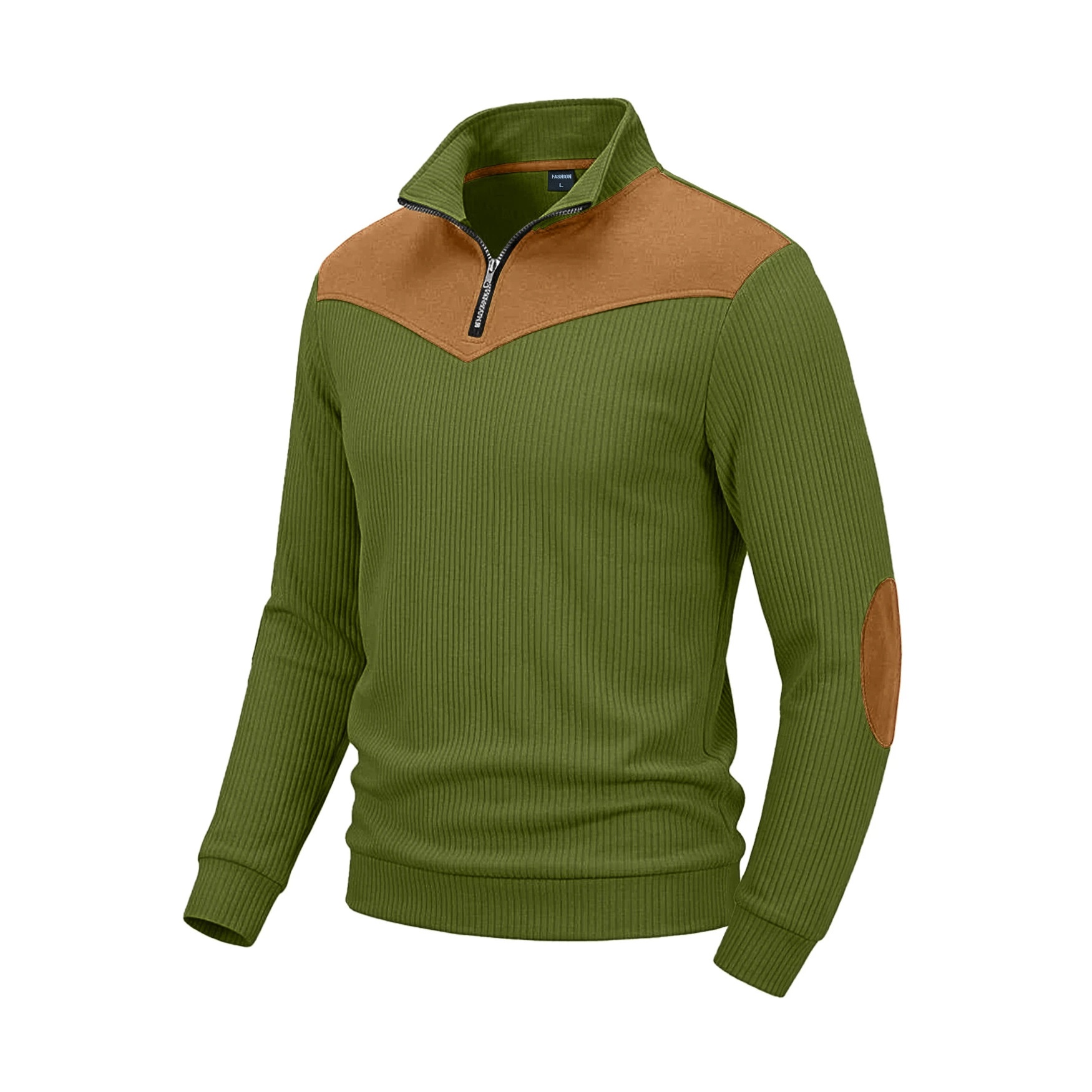 Men's Contrast Quarter-Zip Ribbed Pullover