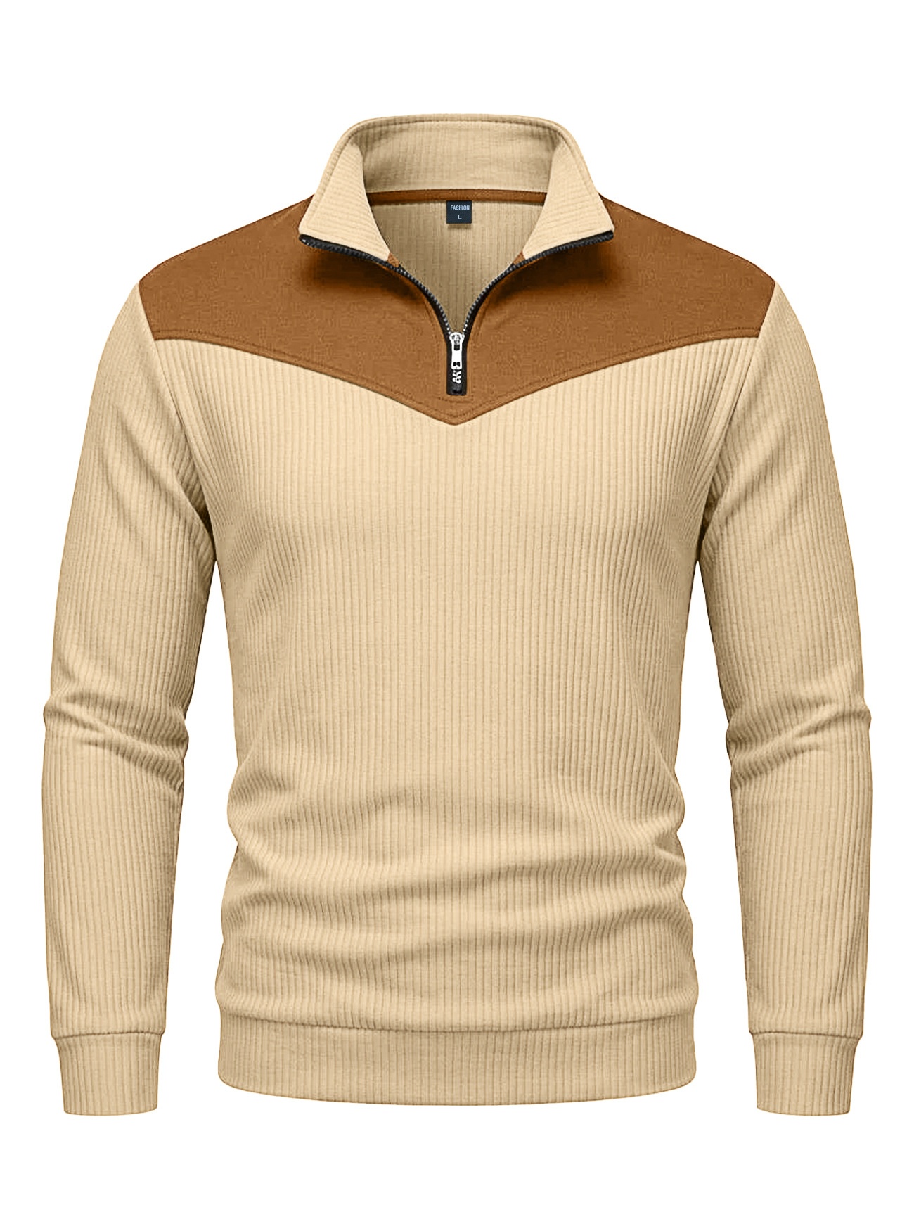 Men's Contrast Quarter-Zip Ribbed Pullover