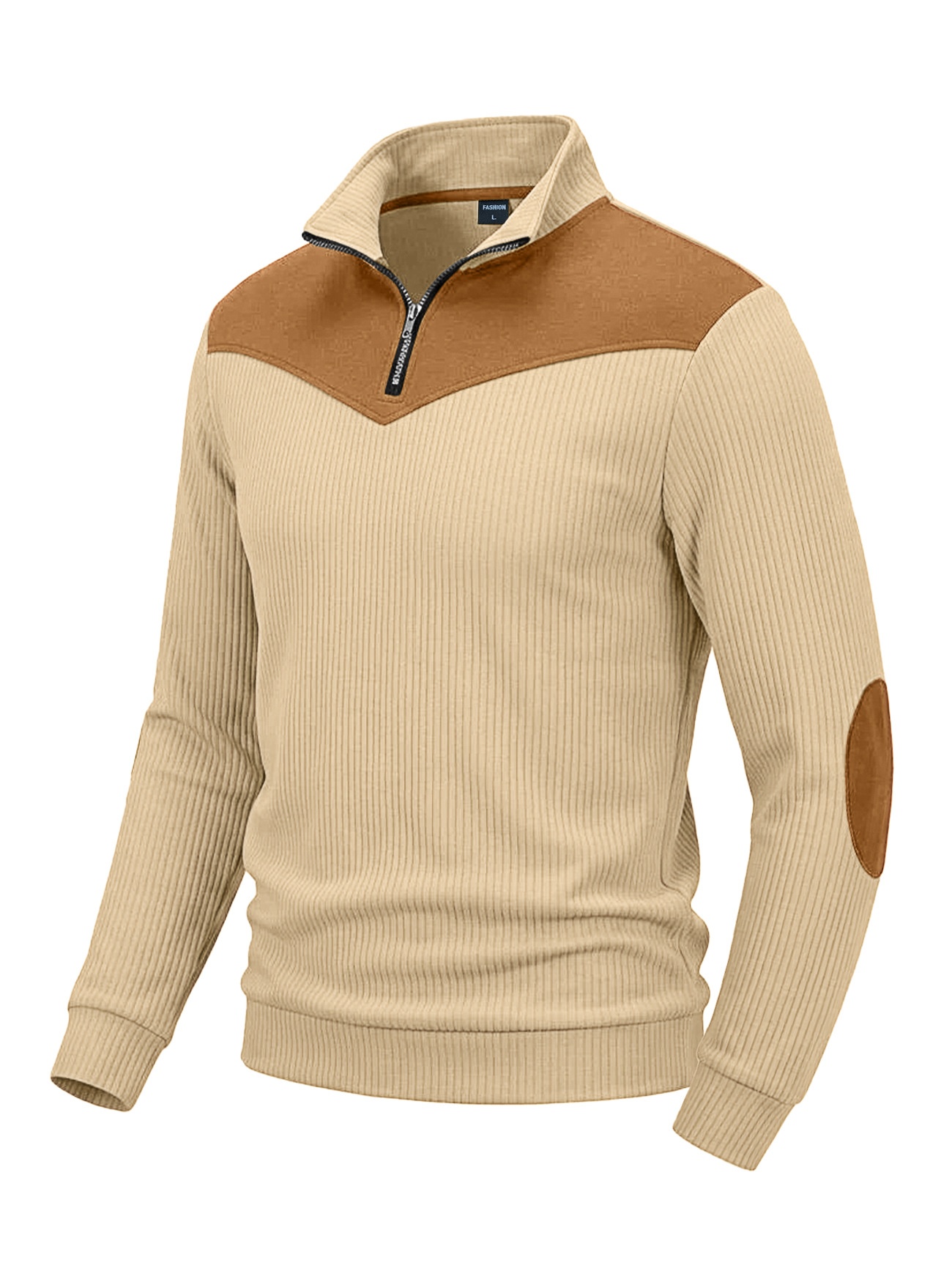 Men's Contrast Quarter-Zip Ribbed Pullover
