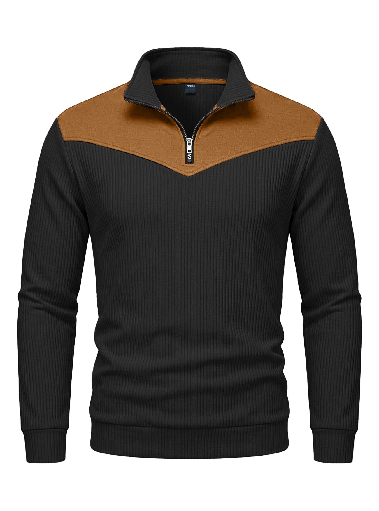Men's Contrast Quarter-Zip Ribbed Pullover