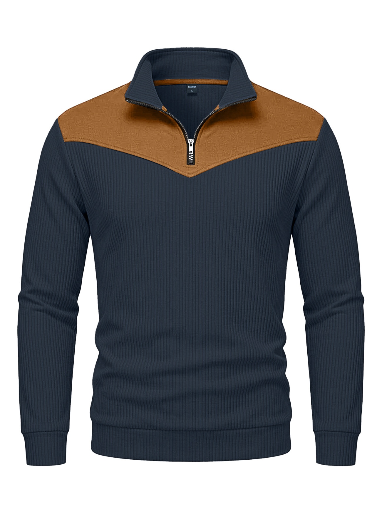 Men's Contrast Quarter-Zip Ribbed Pullover