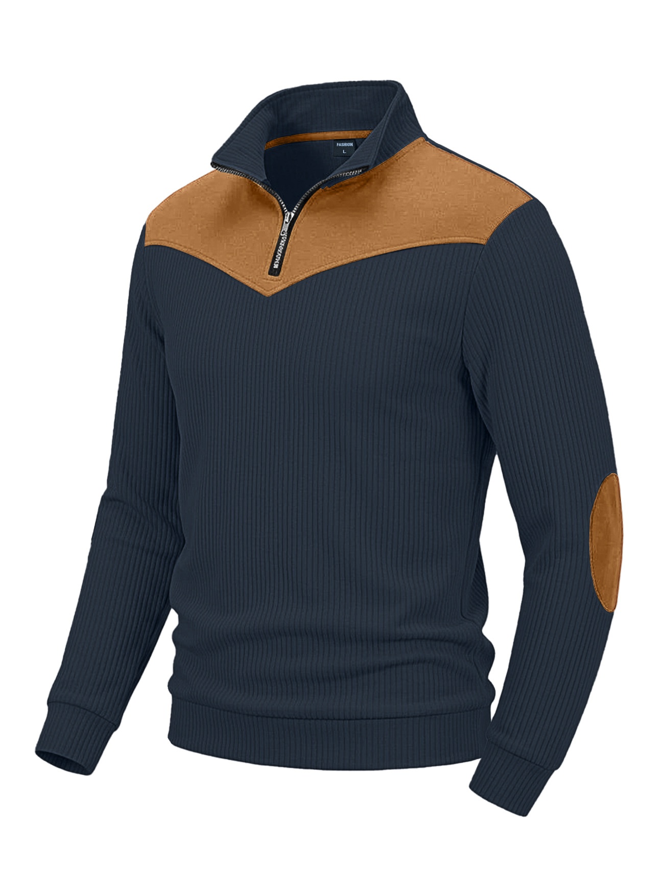 Men's Contrast Quarter-Zip Ribbed Pullover