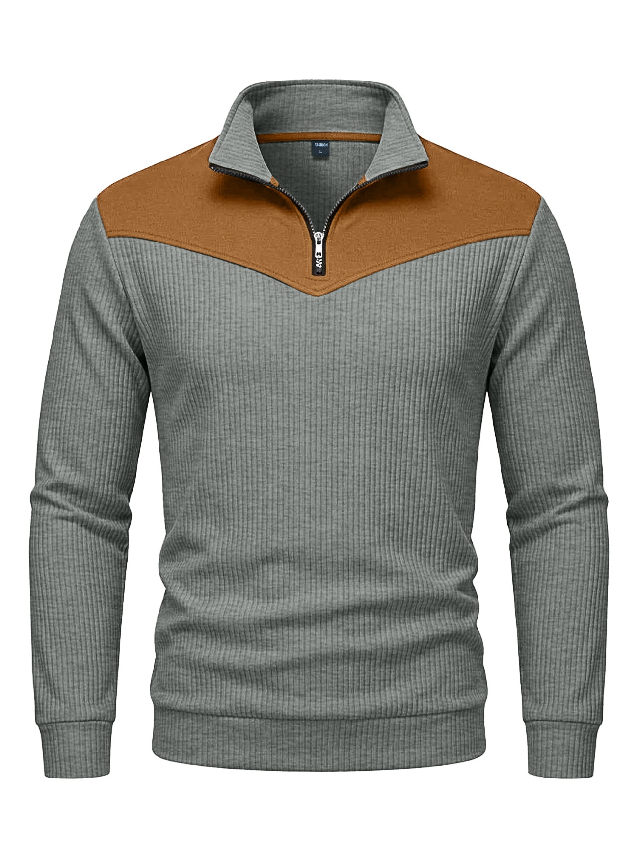 Men's Contrast Quarter-Zip Ribbed Pullover