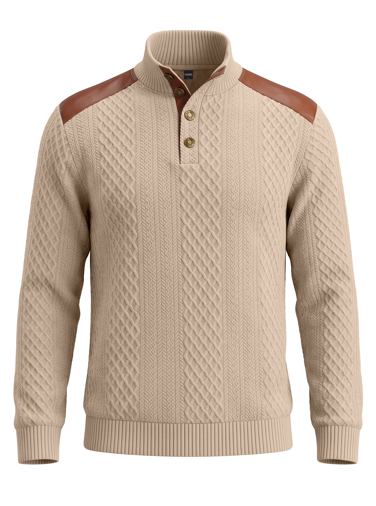 Men's Contrast Patchwork Henley Sweater