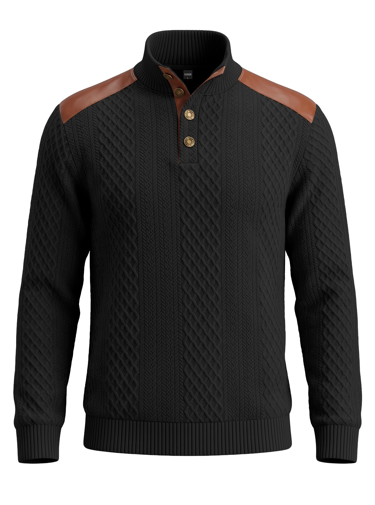 Men's Contrast Patchwork Henley Sweater