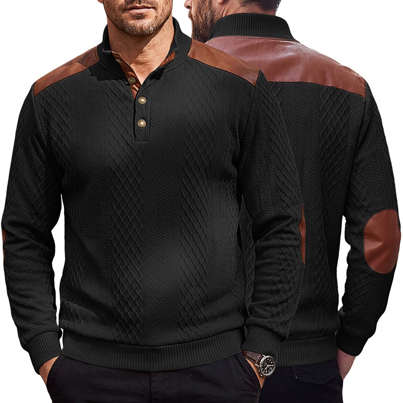 Men's Contrast Patchwork Henley Sweater