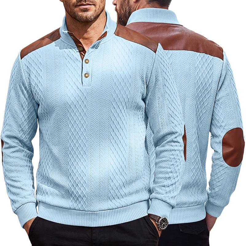 Men's Contrast Patchwork Henley Sweater