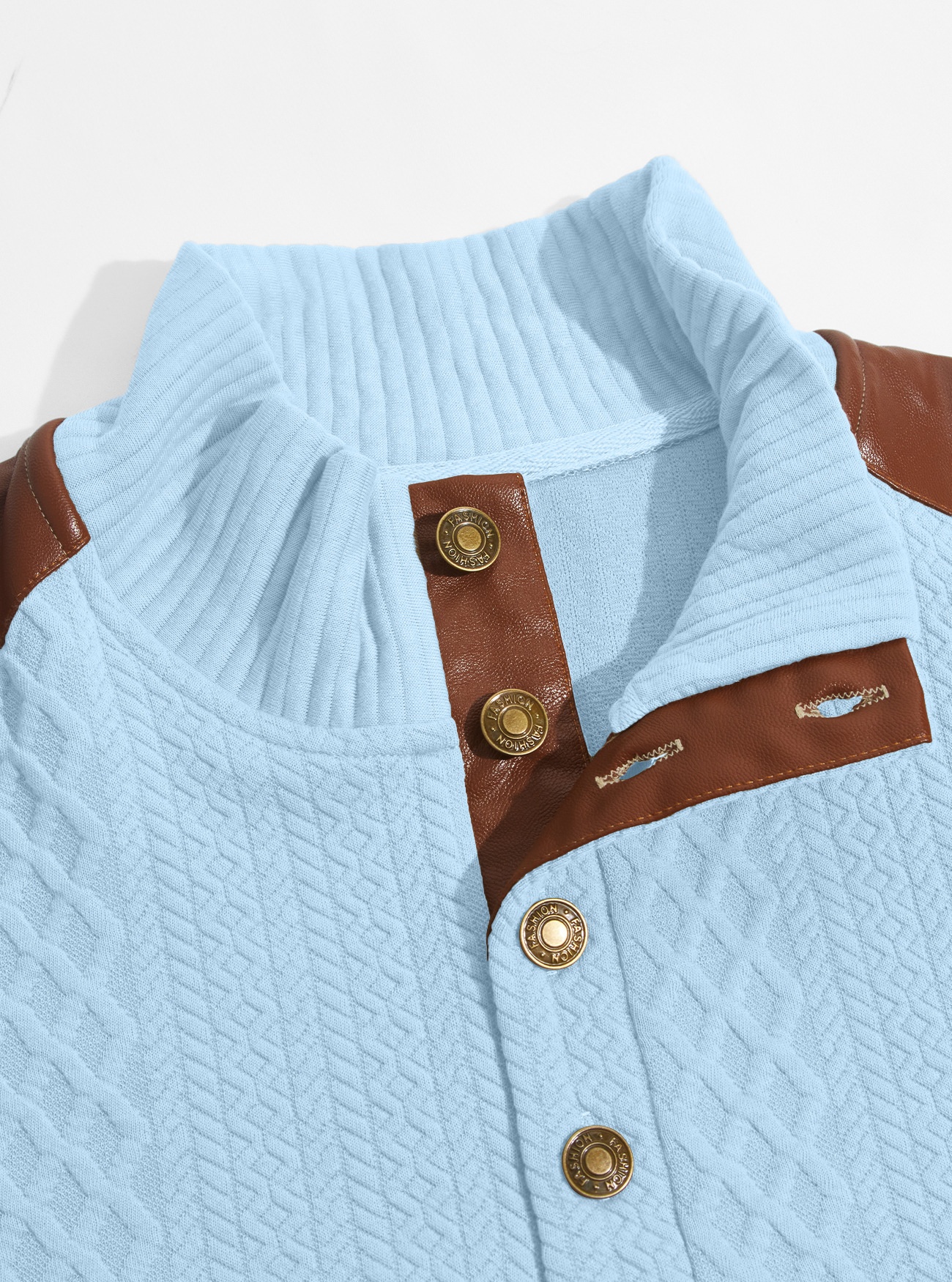Men's Contrast Patchwork Henley Sweater