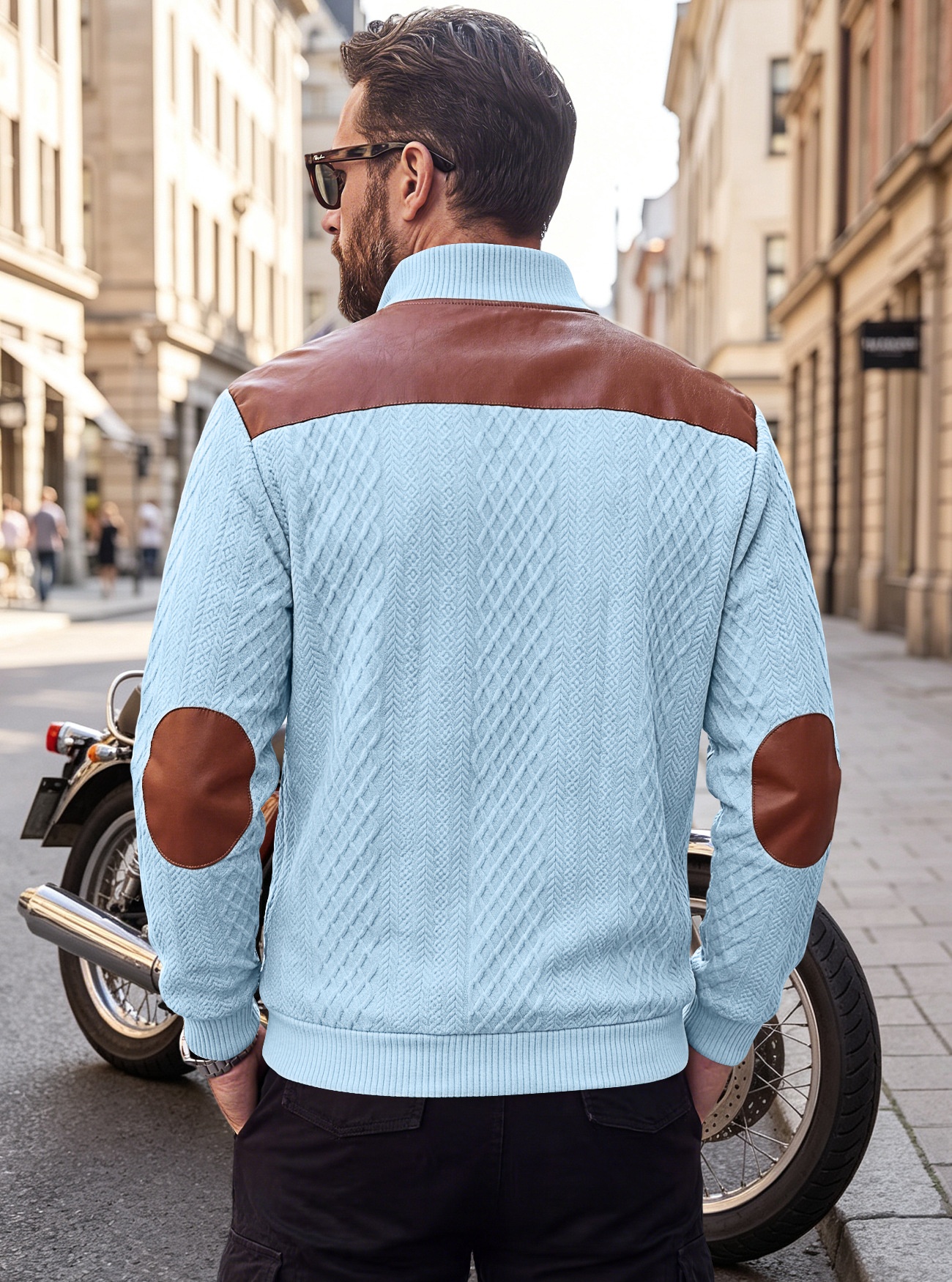 Men's Contrast Patchwork Henley Sweater