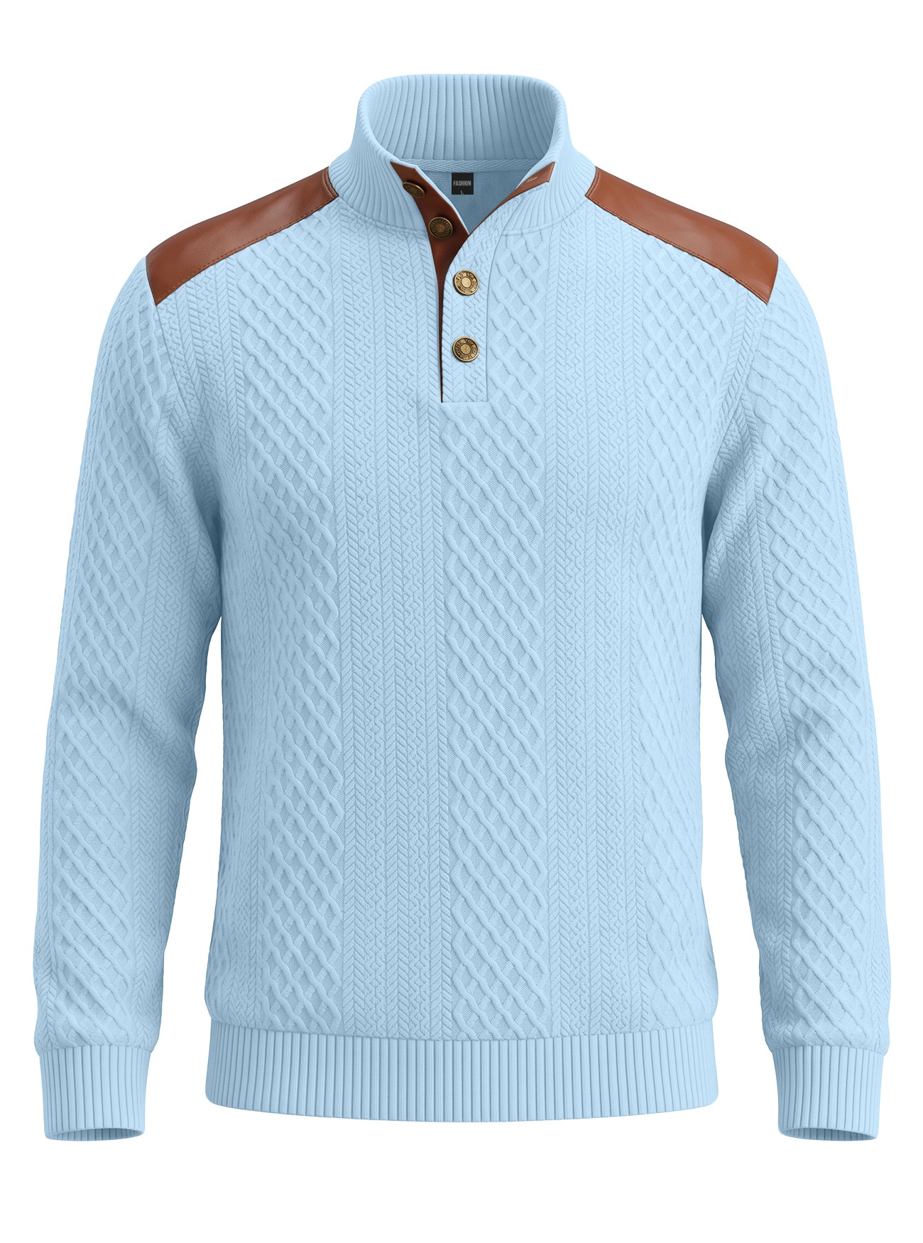 Men's Contrast Patchwork Henley Sweater