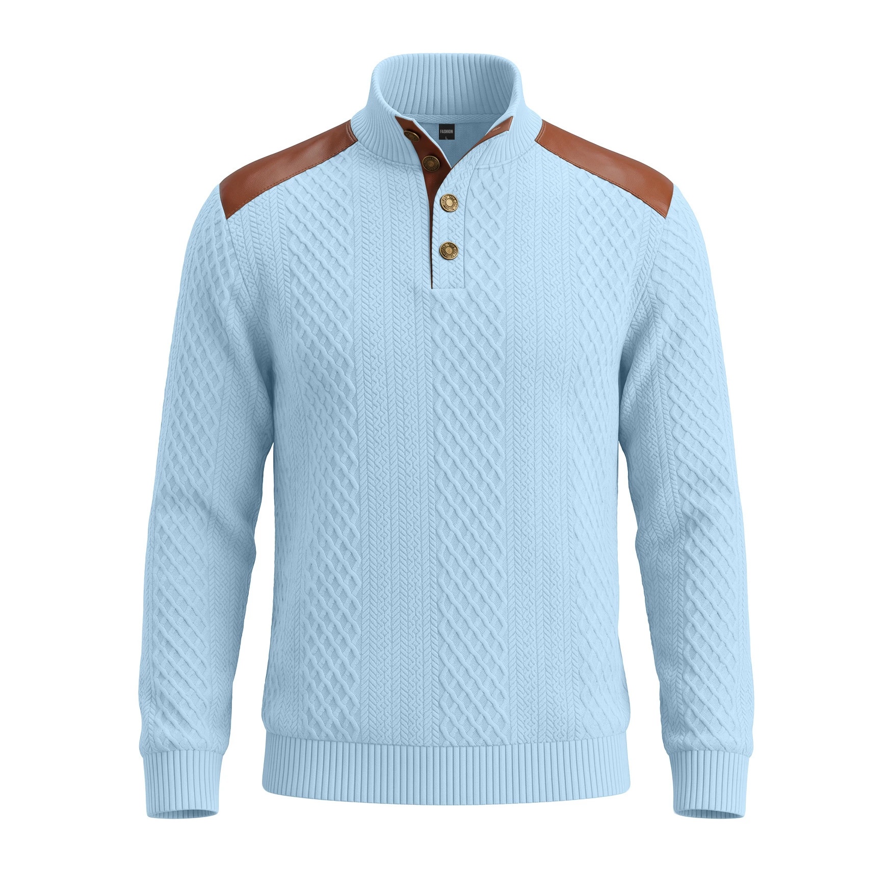 Men's Contrast Patchwork Henley Sweater