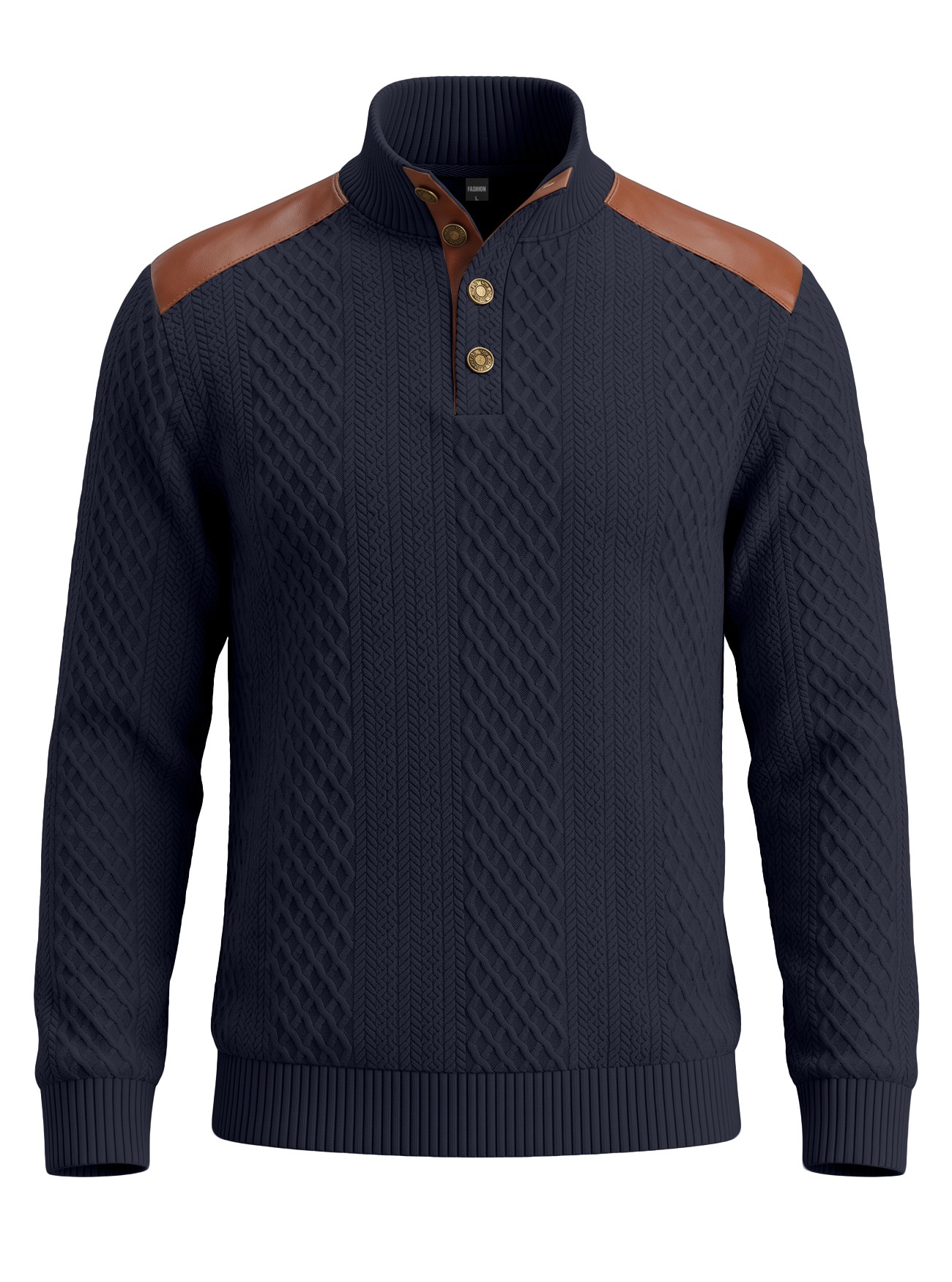 Men's Contrast Patchwork Henley Sweater