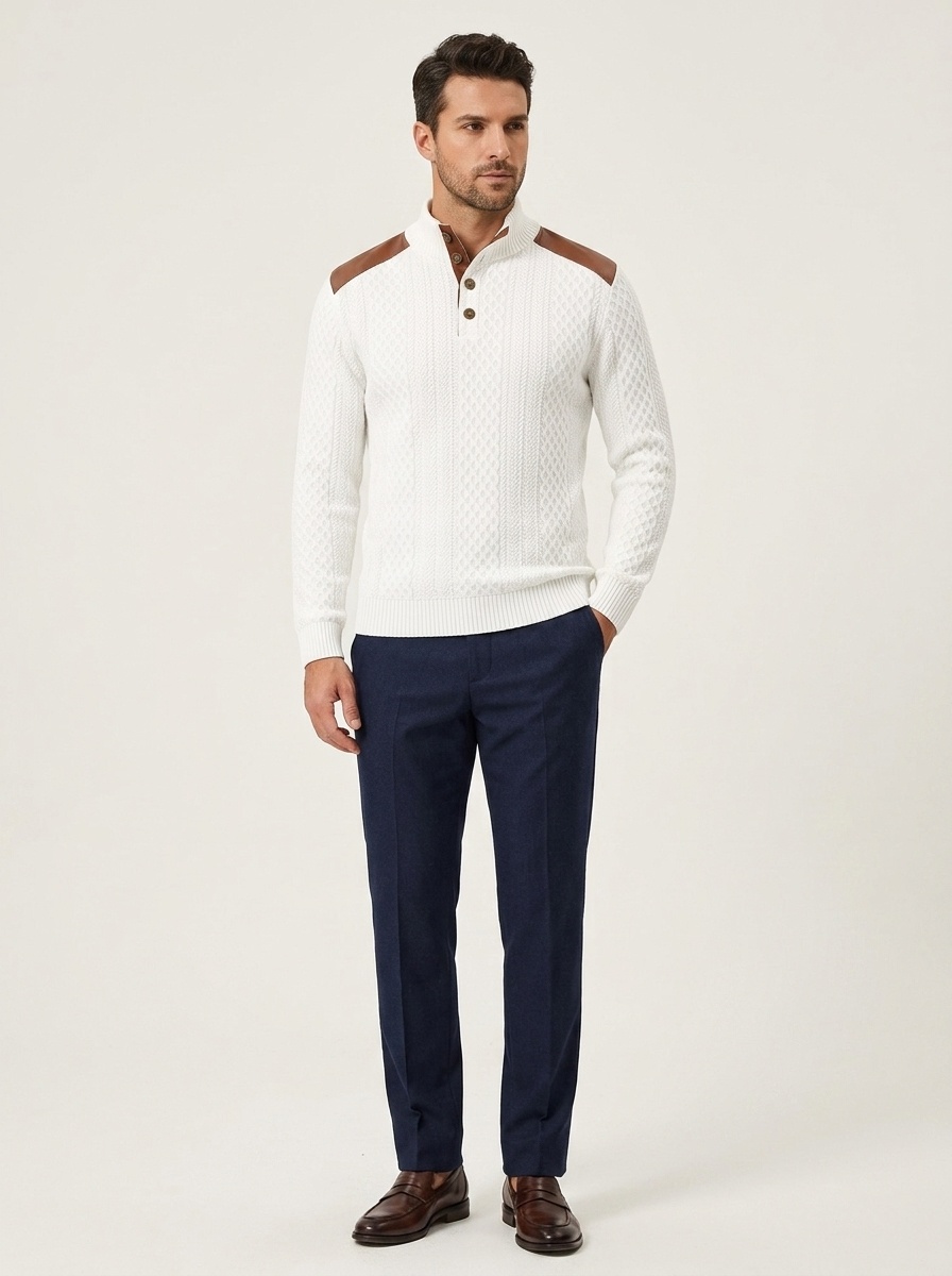Men's Contrast Patchwork Henley Sweater