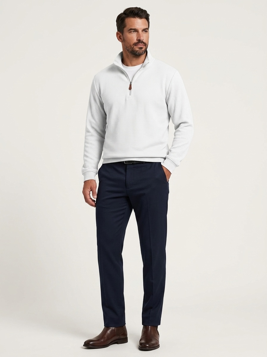 Men's Waffle Knit Quarter-Zip Pullover