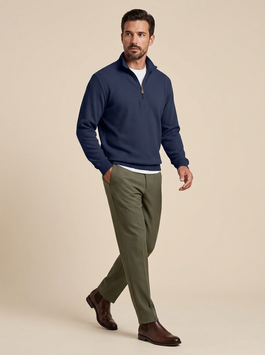 Men's Waffle Knit Quarter-Zip Pullover