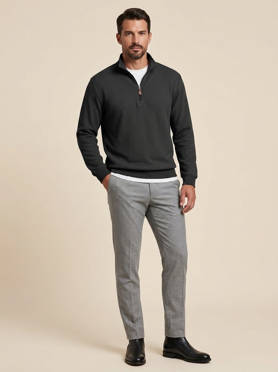 Men's Waffle Knit Quarter-Zip Pullover