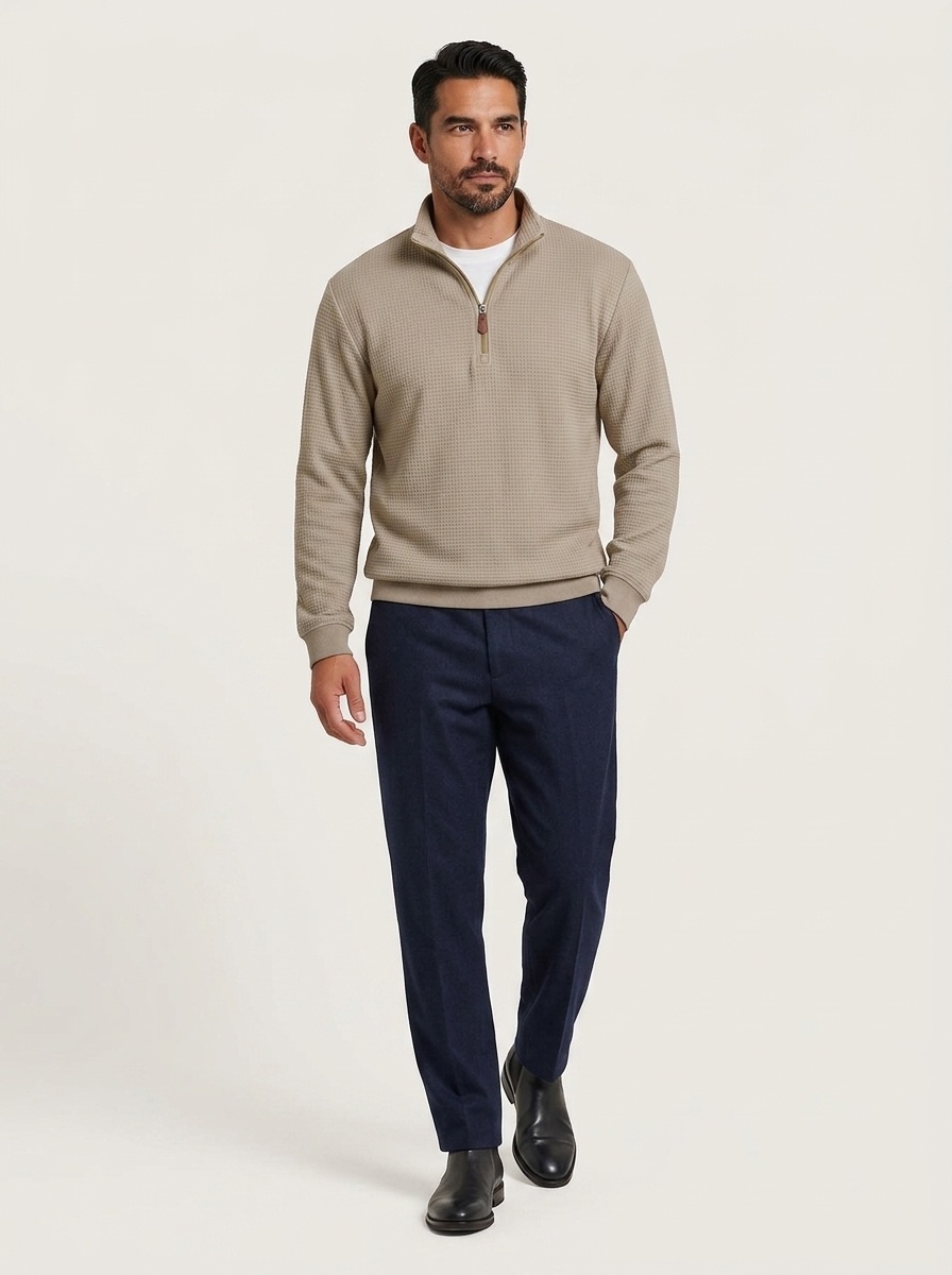 Men's Waffle Knit Quarter-Zip Pullover