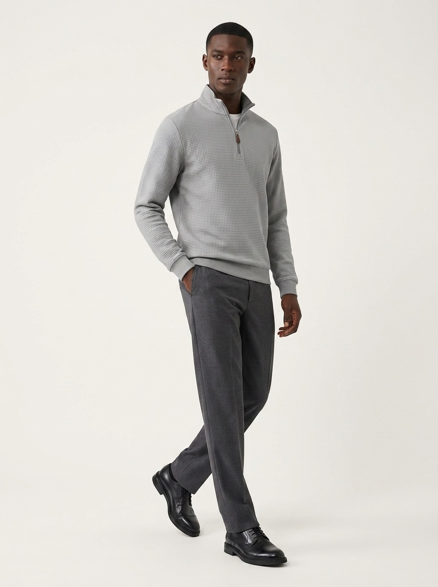 Men's Waffle Knit Quarter-Zip Pullover