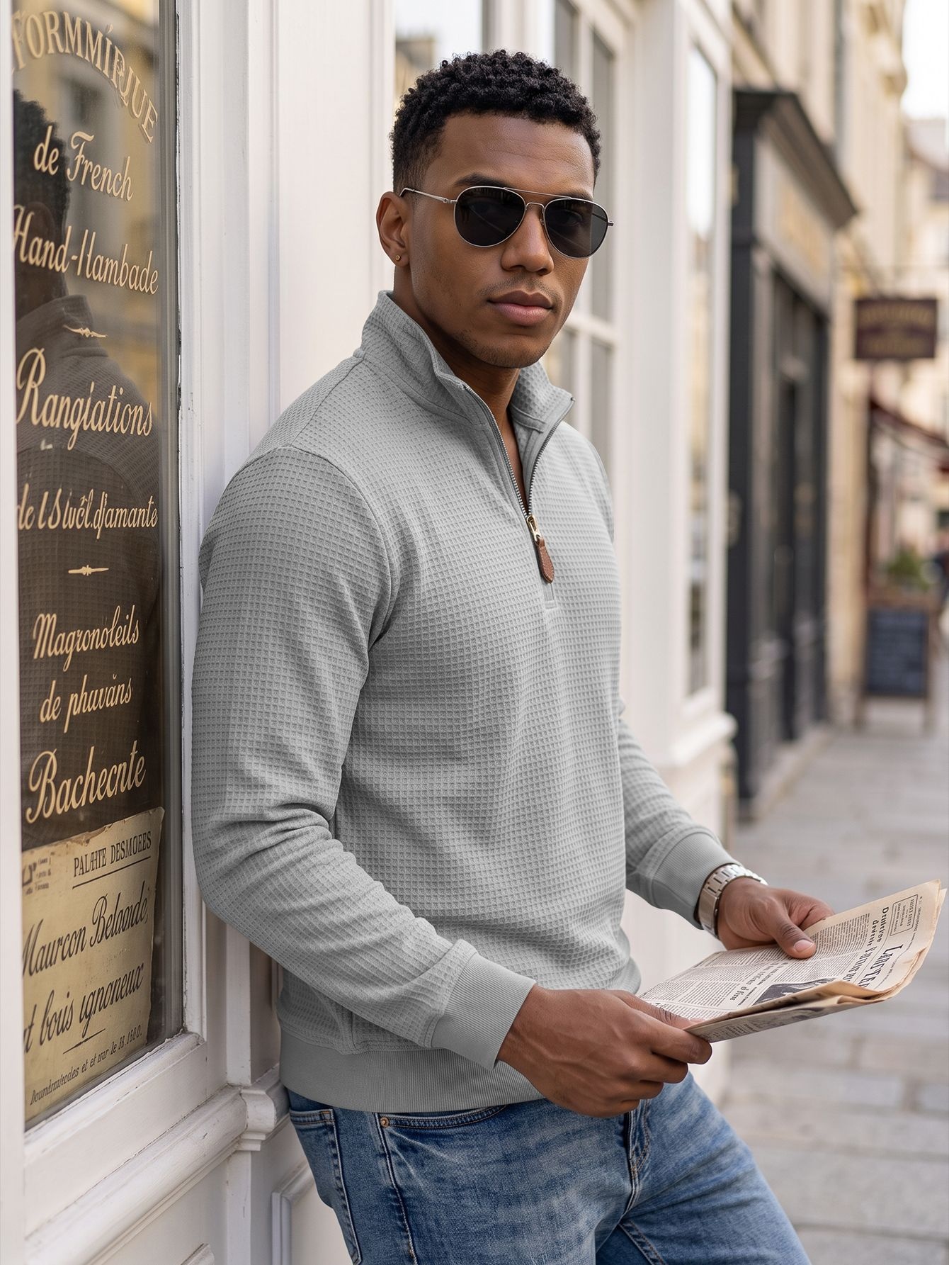Men's Waffle Knit Quarter-Zip Pullover
