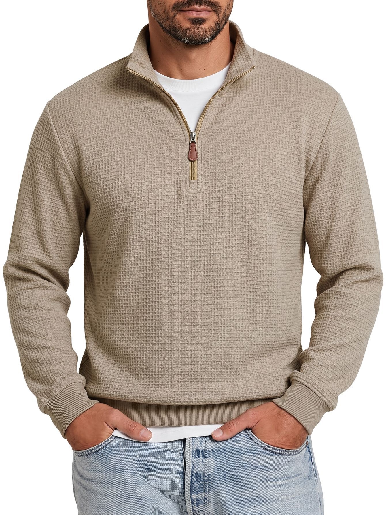 Men's Waffle Knit Quarter-Zip Pullover