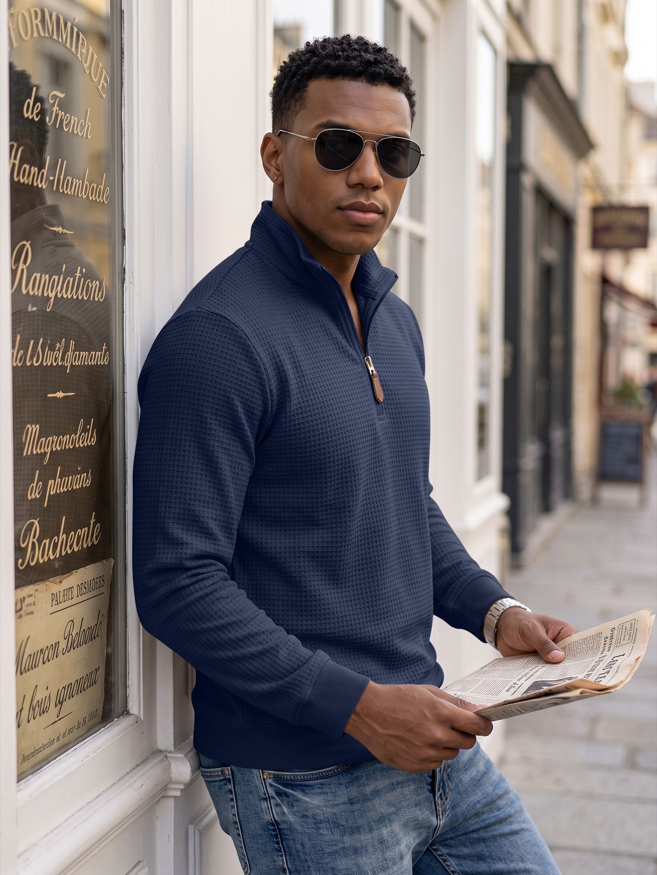 Men's Waffle Knit Quarter-Zip Pullover