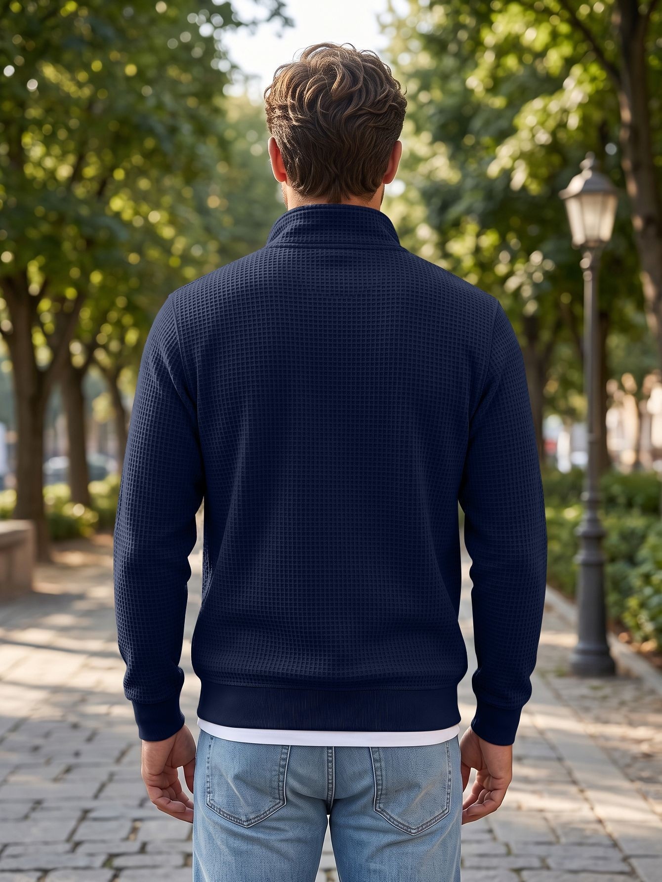 Men's Waffle Knit Quarter-Zip Pullover