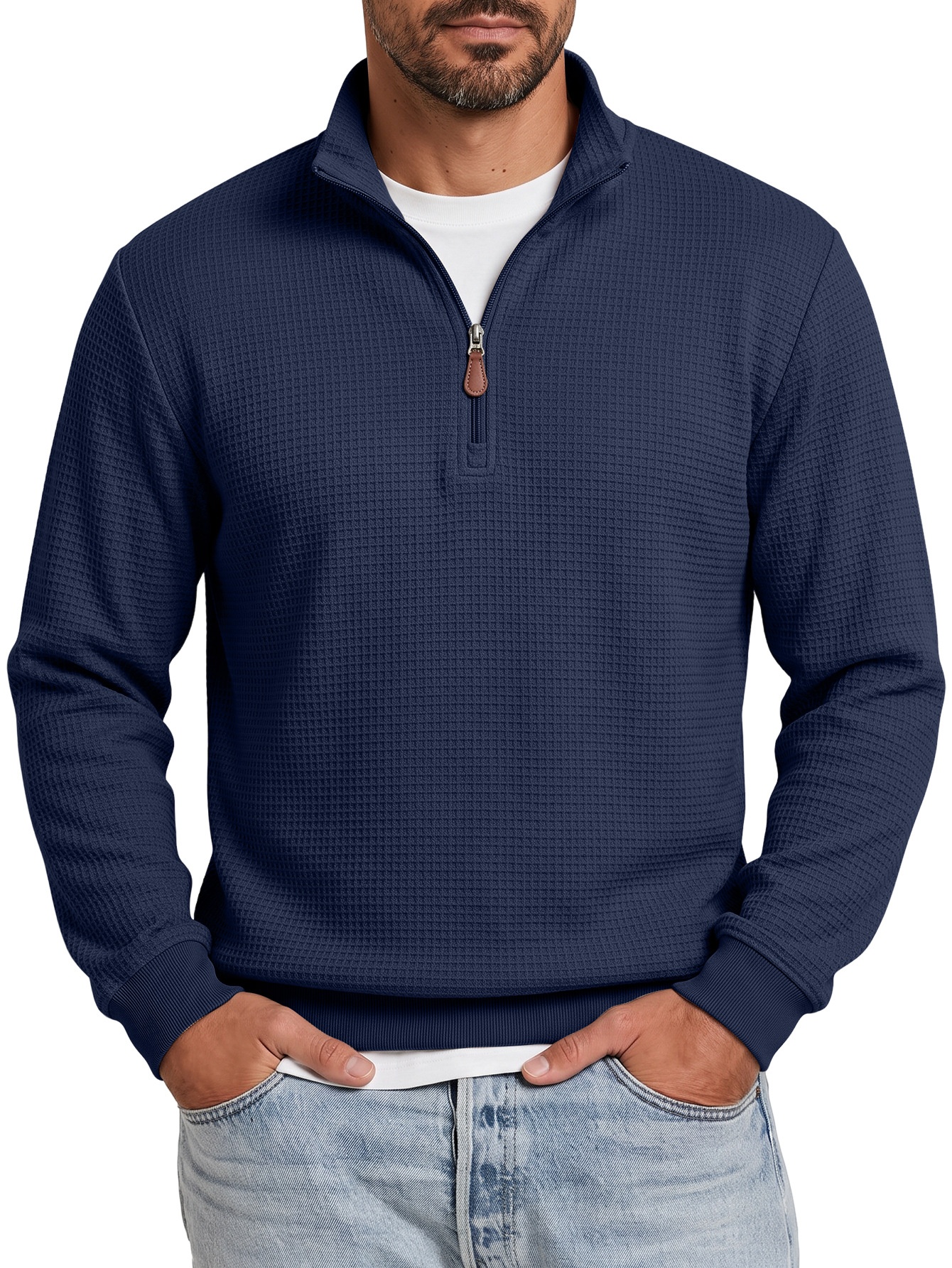 Men's Waffle Knit Quarter-Zip Pullover