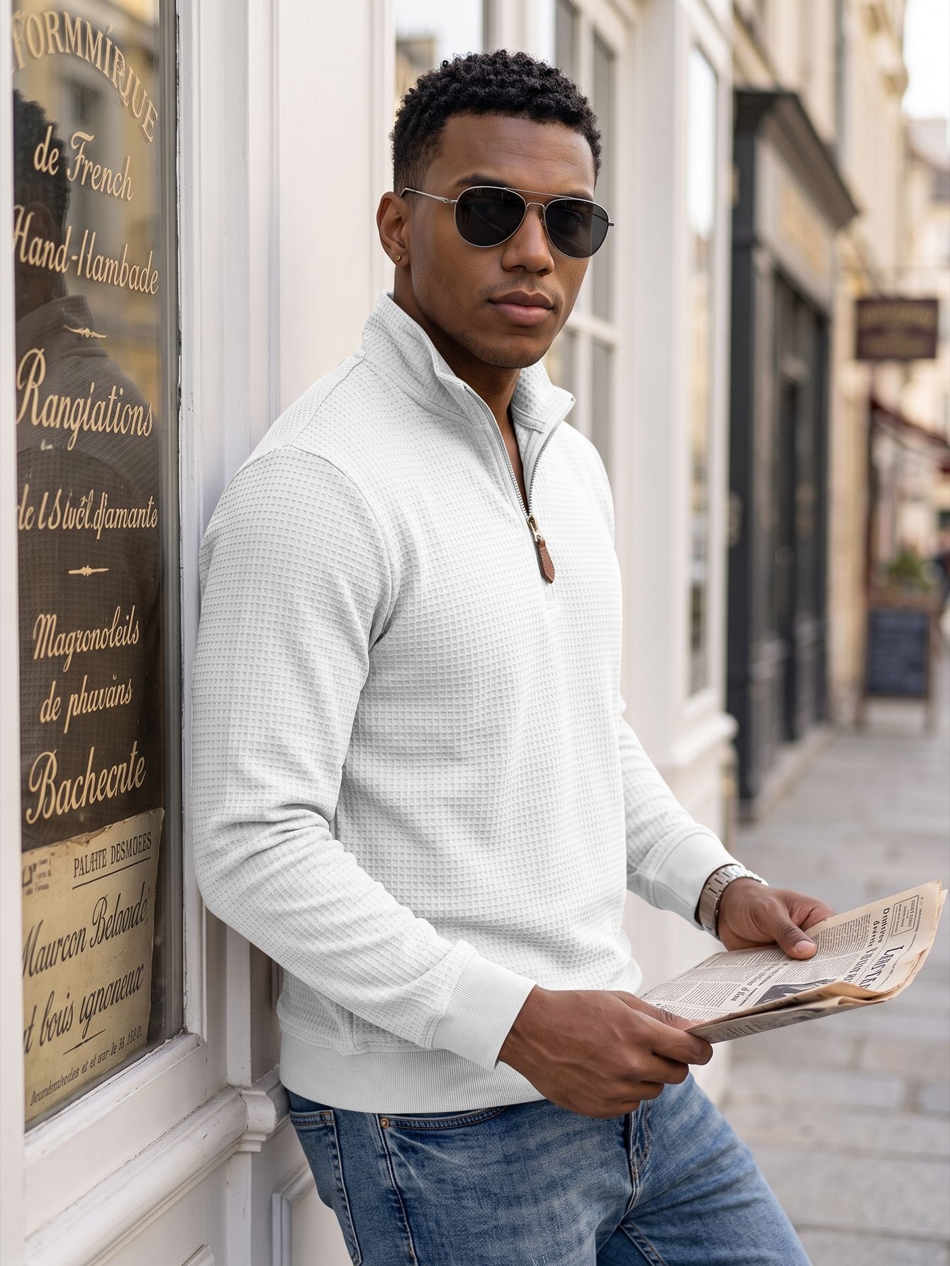 Men's Waffle Knit Quarter-Zip Pullover