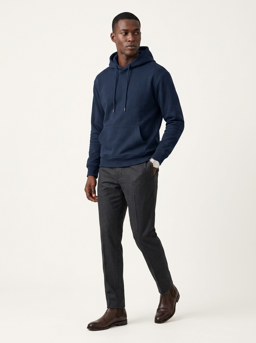 Men's Solid Color Hoodie with Zipper Pocket