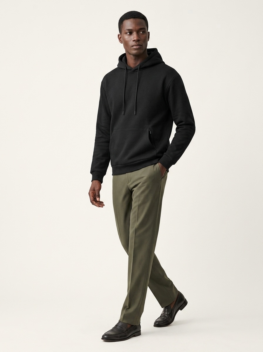 Men's Solid Color Hoodie with Zipper Pocket