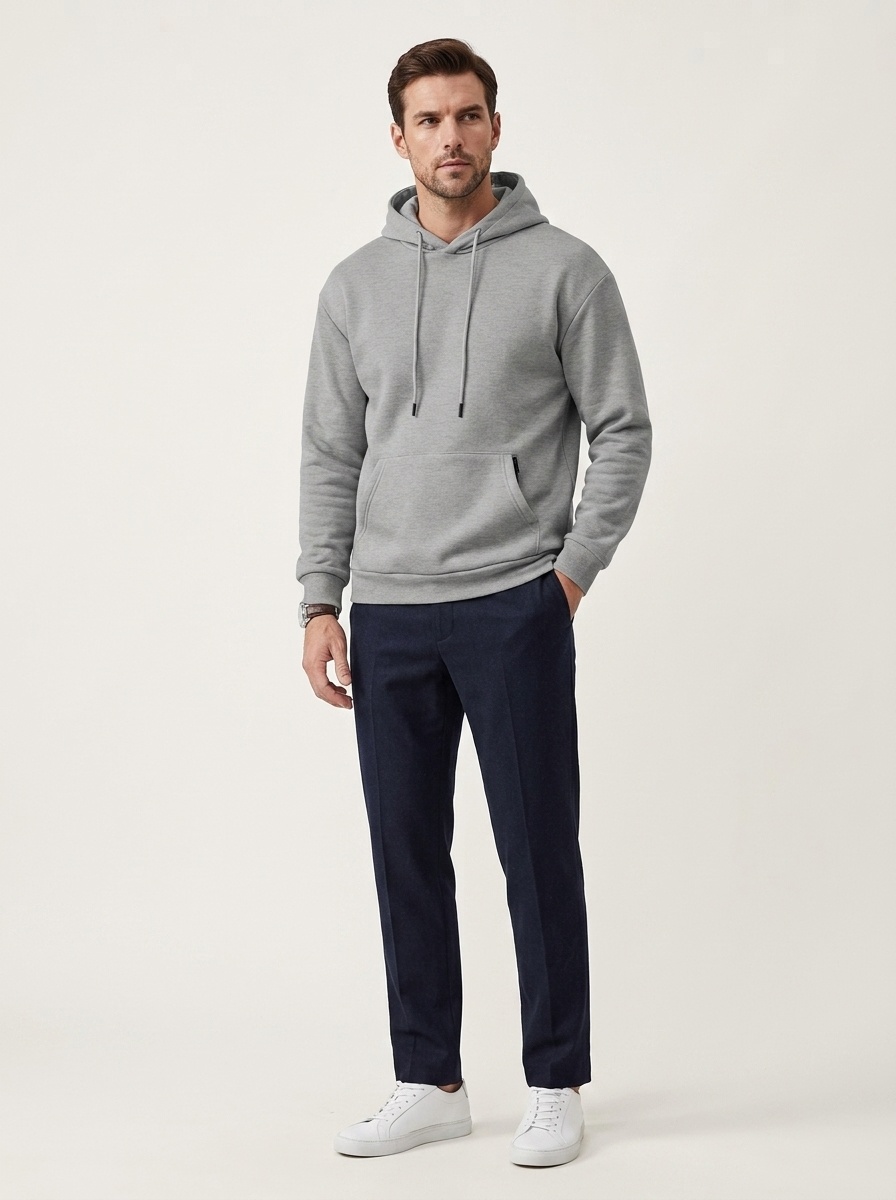 Men's Solid Color Hoodie with Zipper Pocket