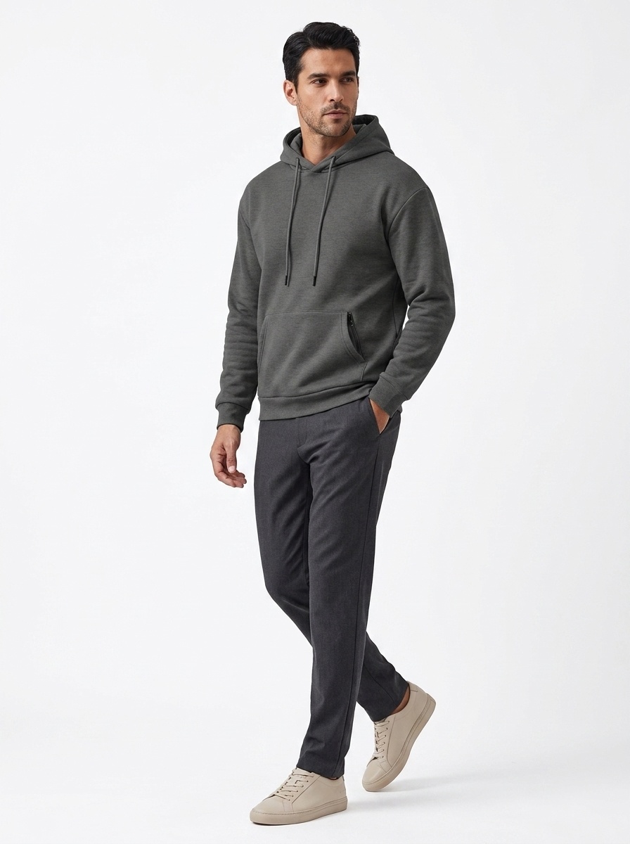 Men's Solid Color Hoodie with Zipper Pocket