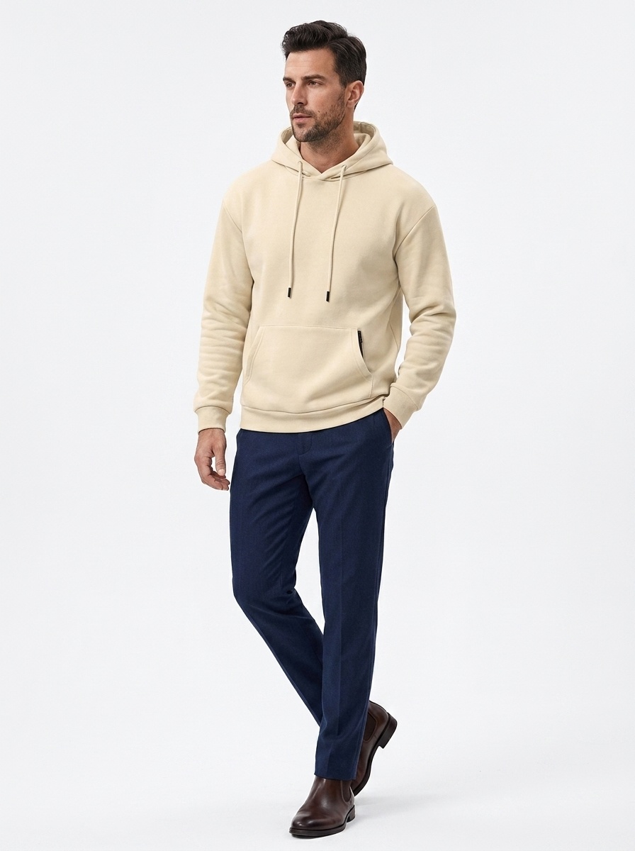 Men's Solid Color Hoodie with Zipper Pocket