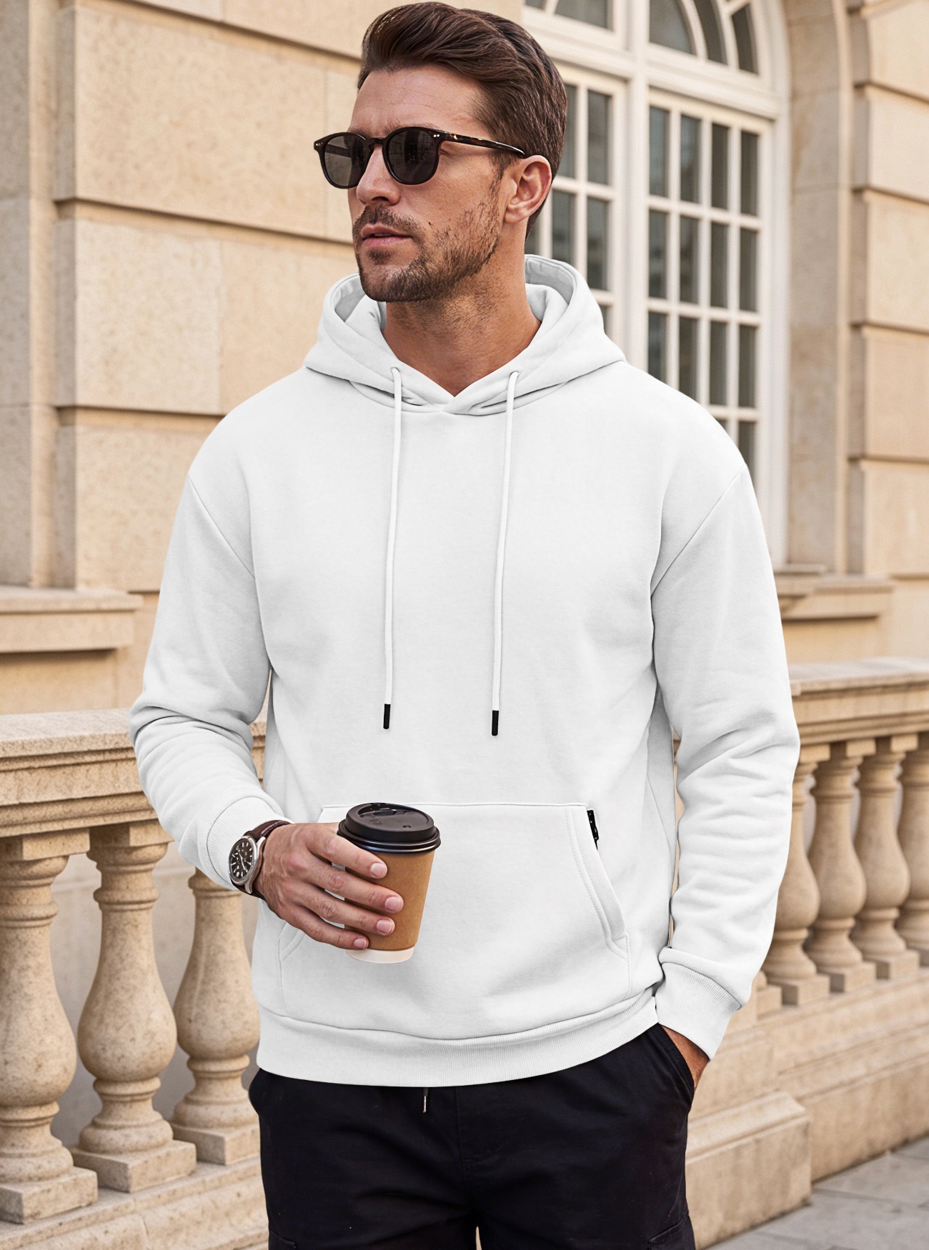 Men's Solid Color Hoodie with Zipper Pocket