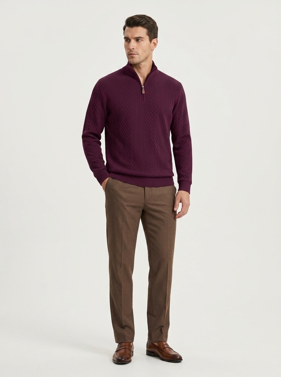 Men's Quarter-Zip Textured Knit Sweater