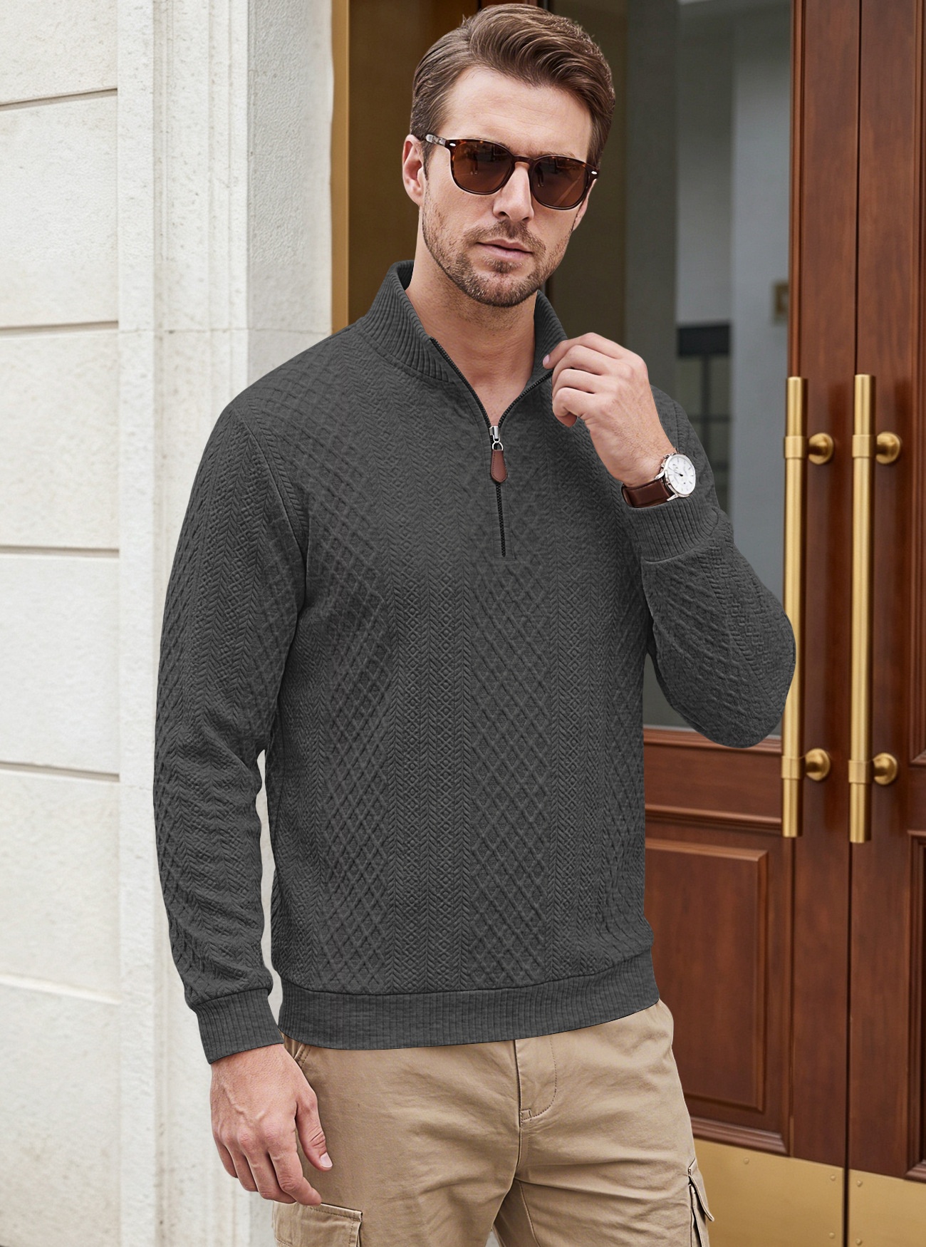 Men's Quarter-Zip Textured Knit Sweater