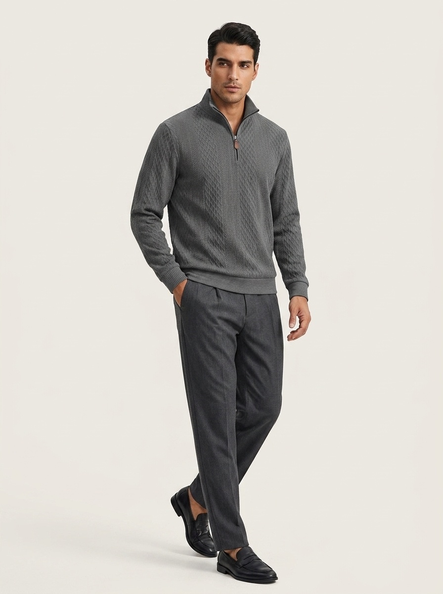 Men's Quarter-Zip Textured Knit Sweater