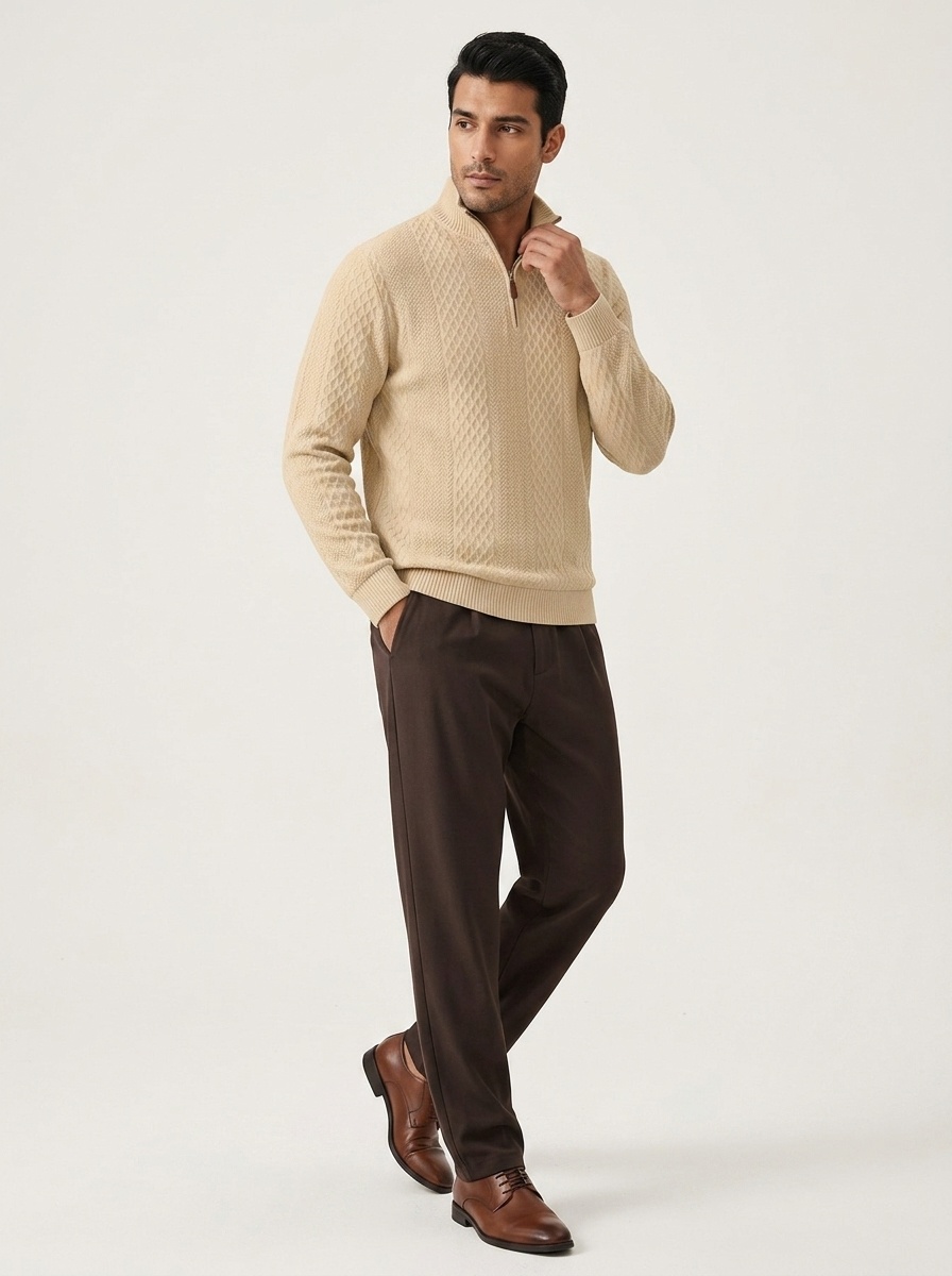 Men's Quarter-Zip Textured Knit Sweater