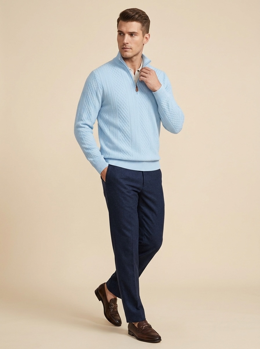 Men's Quarter-Zip Textured Knit Sweater